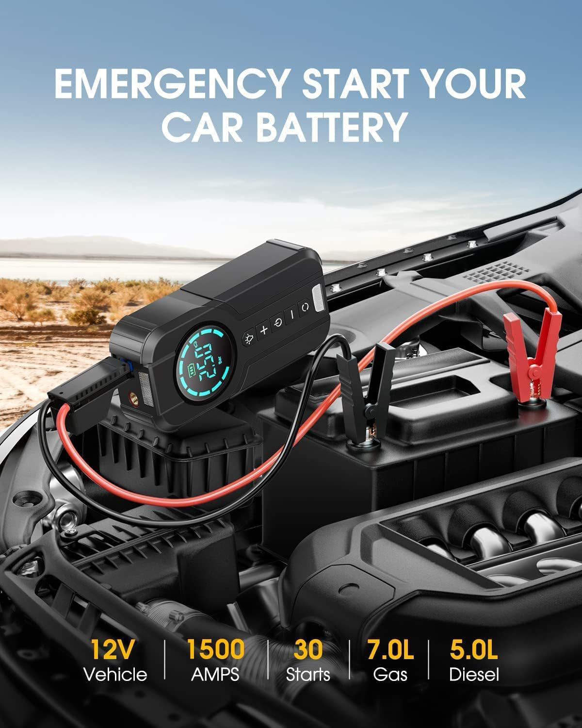 Ride Essentials™ 4 In 1 Car Jump Starter with Air Compressor