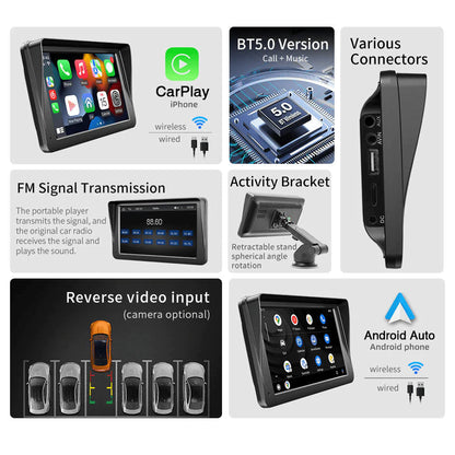 7-Inch Wireless Apple CarPlay & Android Auto Screen + FREE Reverse Camera